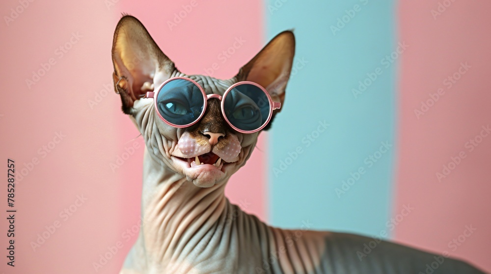cat in sunglasses on colored background