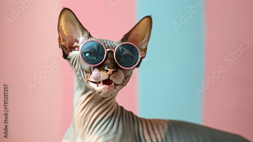 cat in sunglasses on colored background