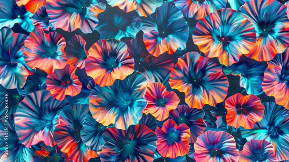 A large collection of vibrant blooms, forming a complex flower shape with numerous petals A large collection of vibrant blooms, forming a complex flower shape with numerous petals