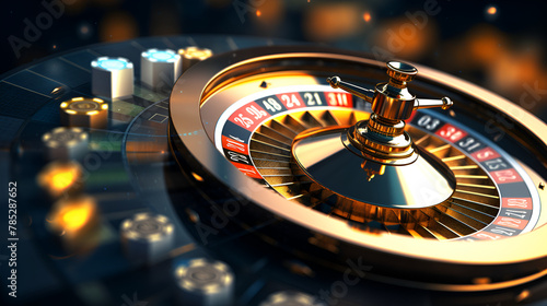 Casino roulette wheel in motion, Banner colorful and bokeh background concept of the game  photo