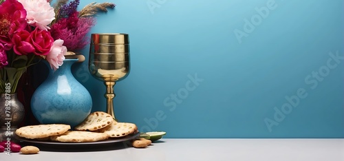 Jewish holiday Passover background. Traditional passover food