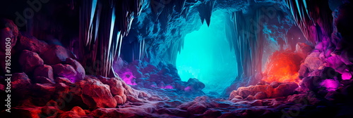 mystical landscape within luminescent caves  where glowing crystals and stalactites illuminate the underground world.