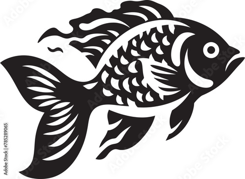 Aquatic Fish Logo Vector Illustration with Underwater Scene