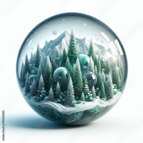 trees inside a crystal ball. 3d render. isolated on white background