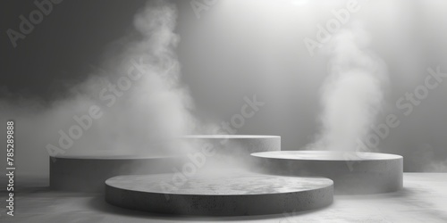 Gray podium with smoke for various products