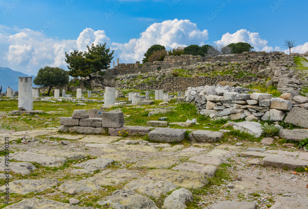 Temple of Athena ruins in Pergamon Acropolis (Bergama, Izmir province, Turkiye)