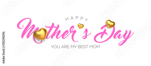 Mother's Day greeting card with golden realistic 3D hearts. Mother day postcard. Vector illustration © Pro_Vector