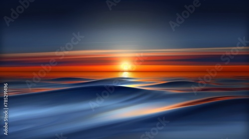  A sunset painting over a body of water with an intensely orange sun at its center
