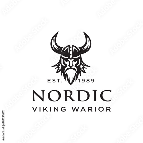 Man With Beard and Helmet Ancient Norse Nordic Warrior Knight Viking Logo Design