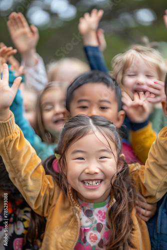 Greeting card for Children s Day children having fun at the holiday. International Children s Day