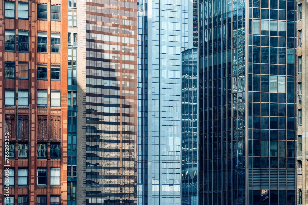 A closeup of skyscrapers in a city using a telephoto lens A closeup of skyscrapers in a city using a telephoto lens