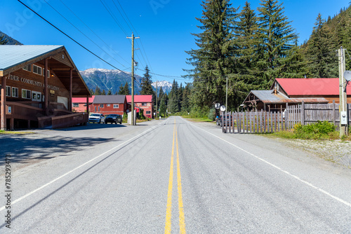 Cassiar highway through the pretty ghost town of Hyder, Tongass national forest, Alaska, USA. 