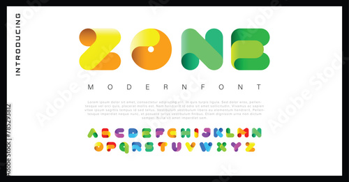 Zone Creative Design vector Font of twisted Ribbon for Title, Header, Lettering, Logo. Funny Entertainment Active Sport Technology areas Typeface. Colorful rounded Letters and Numbers.