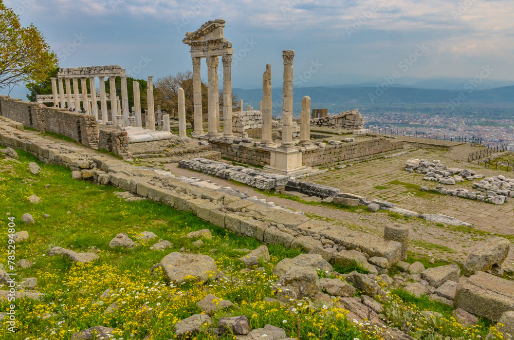 Temple of Trajan (Traianeum) ruins in Pergamon Acropolis (Bergama, Izmir province, Turkiye) Temple of Trajan (Traianeum) ruins in Pergamon Acropolis (Bergama, Izmir province, Turkiye)