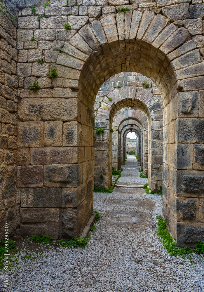 passage with arches in Pergamon acropolis (Bergama, Izmir province, Turkiye) 