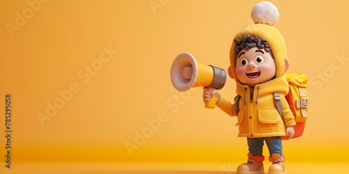 Animated Kid Character Broadcasting Bedtime News with Toy Microphone