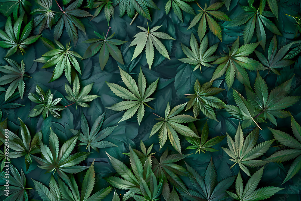 Fototapeta premium green cannabis leaves background, natural texture or pattern