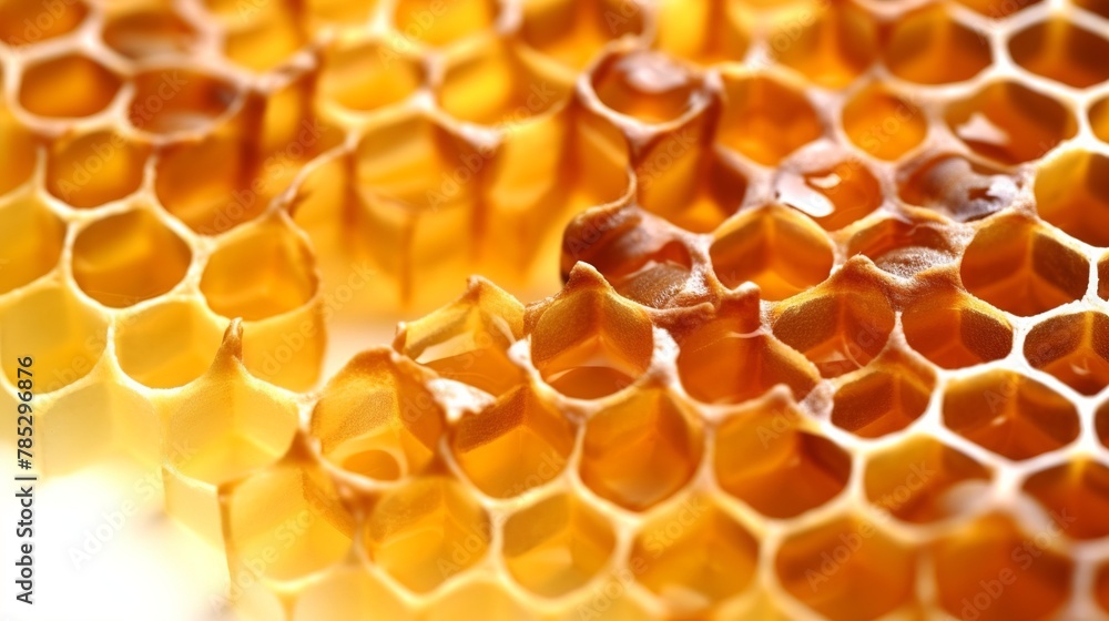 close up view of the working bees on honey cells - sweet food