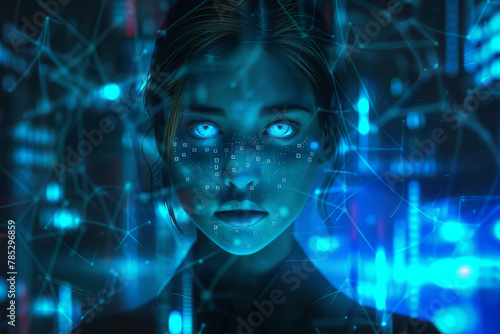 Wallpaper Mural A beautiful businesswoman with glowing blue eyes on a digital background Torontodigital.ca