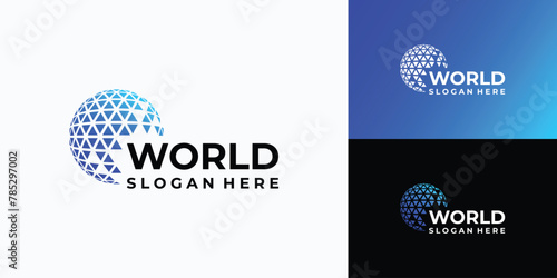 Triangle geometric polygonal globe vector logo design with modern, simple, clean and abstract style.