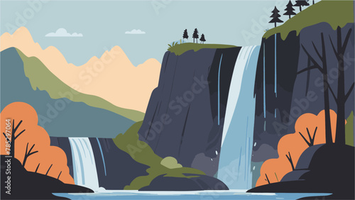 waterfall illustration of a landscape vector