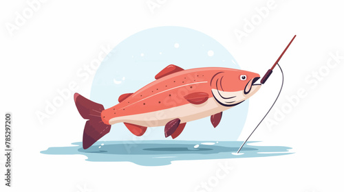 Salmon with spinning rod. Concept art of fishing in c
