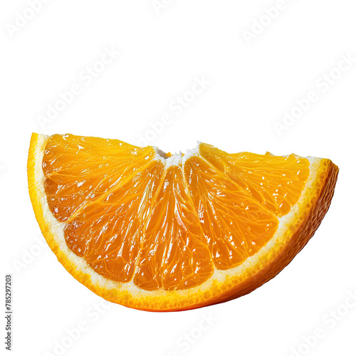 Juicy Orange Slice Close-Up on White, Close-up of a vibrant orange slice, its juicy segments rich in vitamin C, presented against a stark white background with clipping path