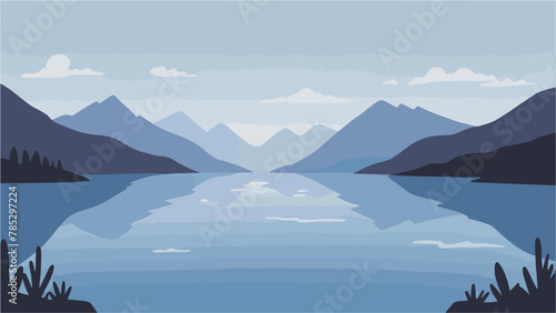 landscape with lake and mountains vector