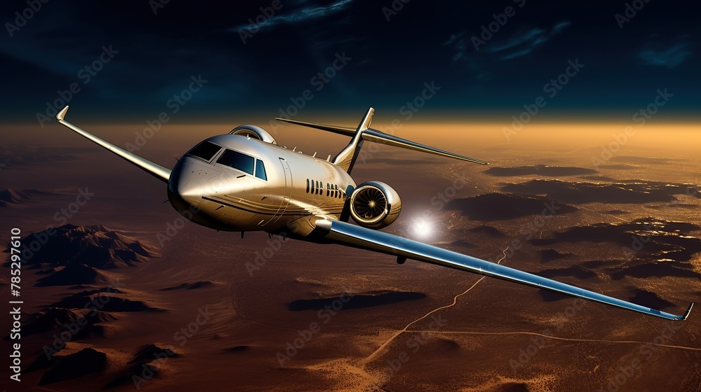 Photo private black jet in the sky generated ai image - obrazy, fototapety, plakaty 