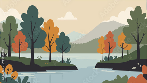 landscape with trees and mountains vector