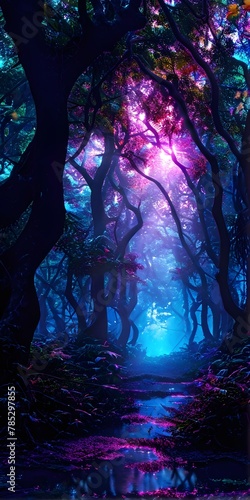 ethereal mystical forest scene with digital glow effects