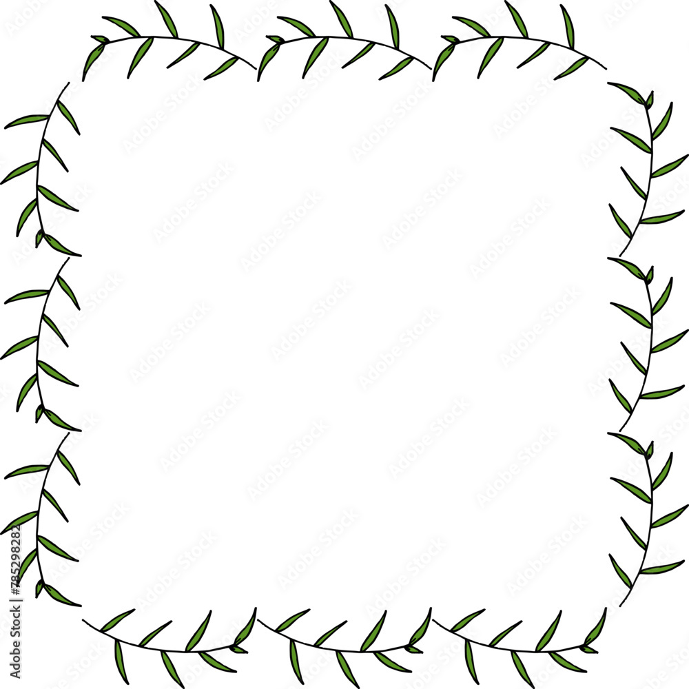 Creative square frame with green branches on white background. Vector image. Creative square frame with green branches on white background. Vector image.