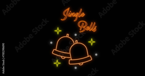 Image of jingle bells text and bells on black background