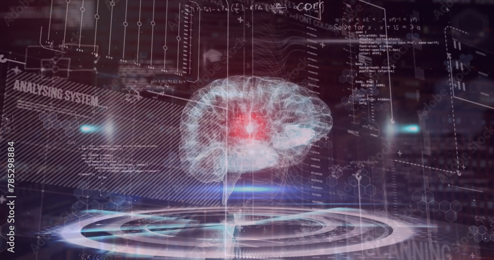Naklejka premium Image of data processing over brain