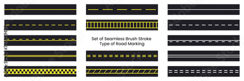 Different Types of Road Markings. seamless brush stroke set