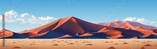 A desert landscape with a mountain in the background