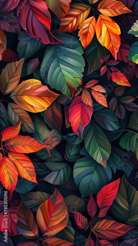 Autumn Colorful Fall Leaves Seamless Background