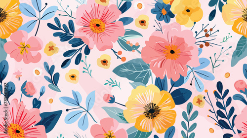 Seamless pattern colorful flowers with pink background #785301292