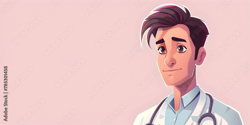 Fototapeta premium Cautious Doctor Character with Guarded Gaze and Copy Space for Branding or Messaging