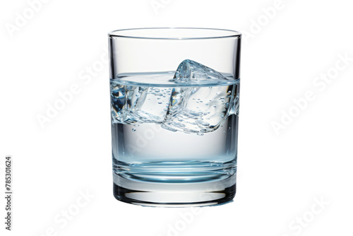 Cool Elixir: A Glass of Refreshing Water With Glistening Ice Cubes. On a White or Clear Surface PNG Transparent Background.