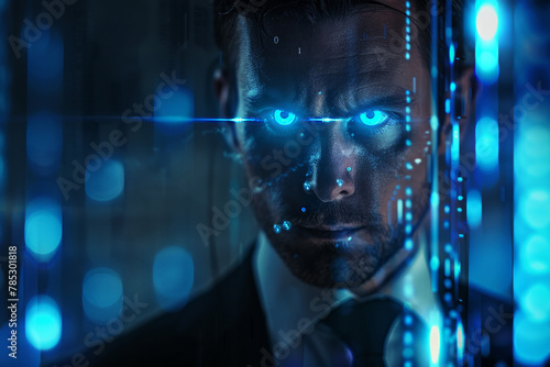 Wallpaper Mural A beautiful businessman with glowing blue eyes on a digital background Torontodigital.ca