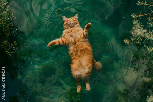Katze treibt im Wasser und entspannt. photo