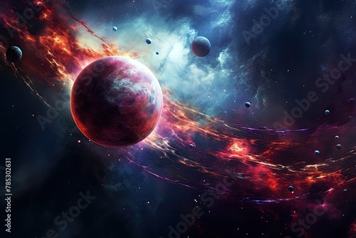 Colorful Nebula with Stars and Planets. Abstract Space Illustration background