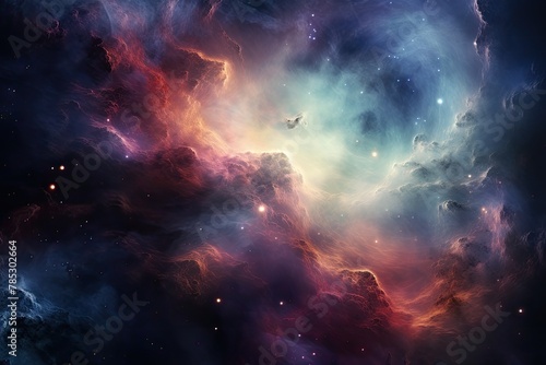 Colorful Nebula with Stars and Planets. Abstract Space Illustration background