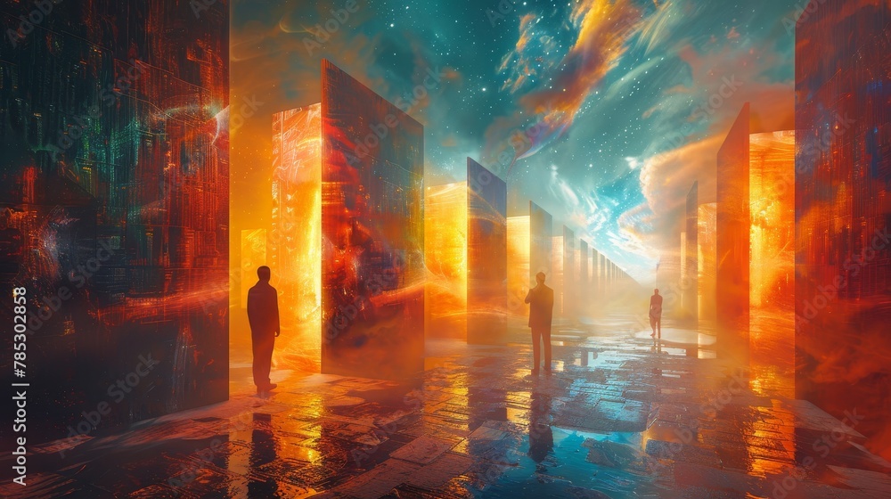 Futuristic Cityscape Divided by Cosmic Rift Futuristic Cityscape Divided by Cosmic Rift
