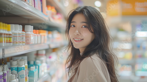 Free Download Smiling  asian woman at the pharmacy, in drugstore, store,  buying vitamins - GFXLoad