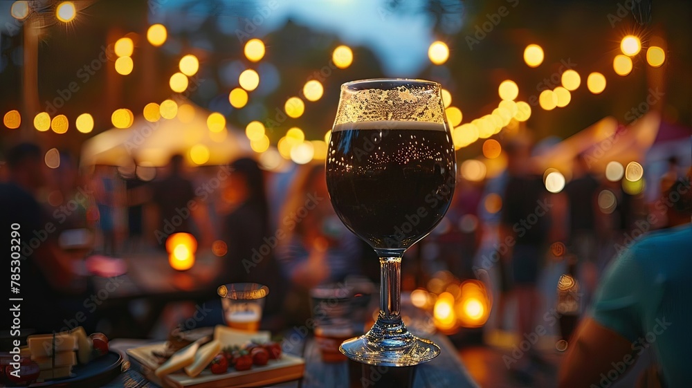 Aromatic Stout in a Snifter Glass at a Summer Beer Carnival

 - obrazy, fototapety, plakaty 
