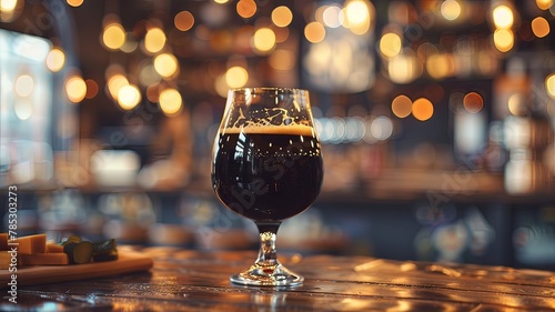 Aromatic Stout in a Snifter Glass at a Summer Beer Carnival

