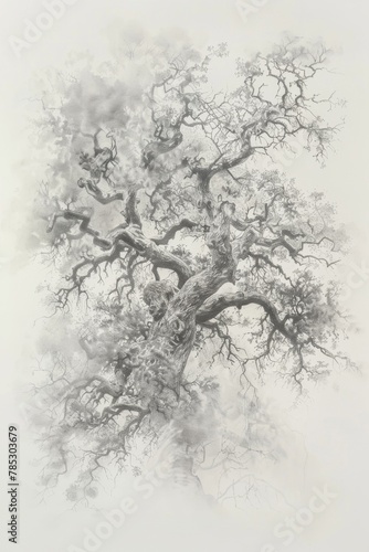 A stylized tree drawn in black pencil on a white background