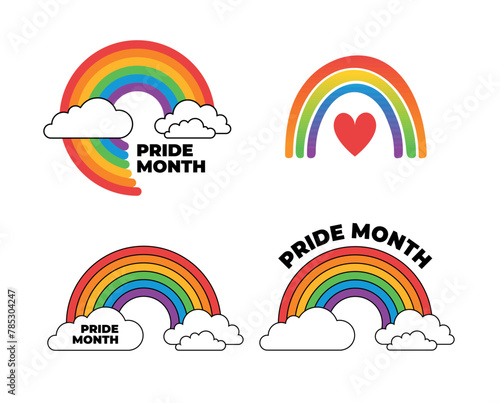Different rainbow symbols of Pride Month. LGBTQI+ flat vector illustrations for fabric print and other (ID: 785304247)